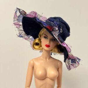80s 1990s Wide Brim Navy Barbie Fashion Doll Hat Purple Red Blue Silver Metallic